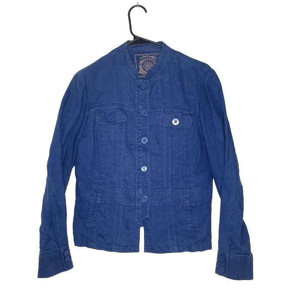 Coldwater Creek Jackets & Blazers - Coldwater Creek Linen Jacket Size 8 Blue Button Front Minimalist Indie Artsy